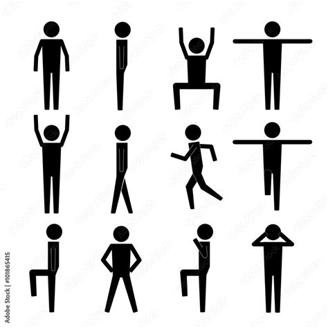 Human Action Poses Postures Stick Figure Pictogram Icons Stock Vector