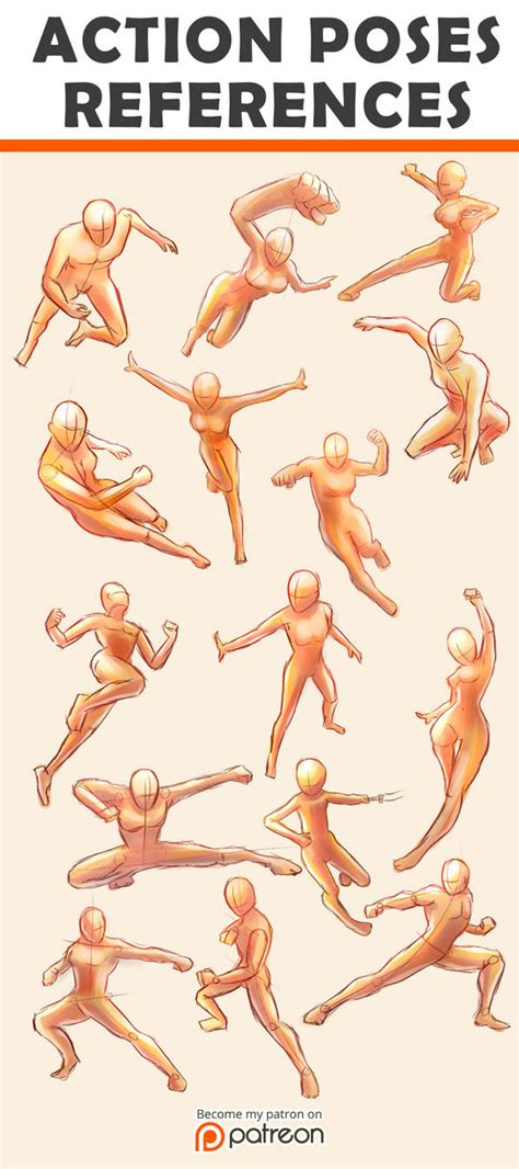 action poses reference sheet by seiorai on deviantart