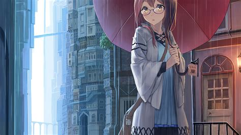 2560x1440 Anime Girl Yellow Eyes Rain Umbrella 4k 1440p Resolution Hd