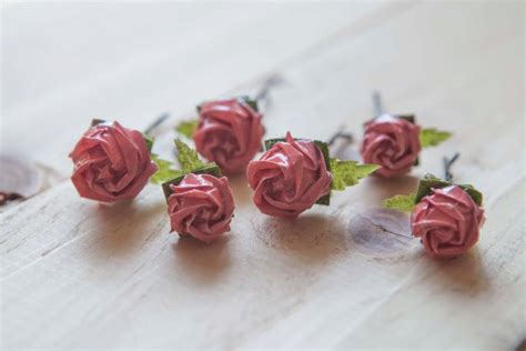 Bridal Hair Pins Origami Rose Bobby Pin Set Coral Rose Hair Pins