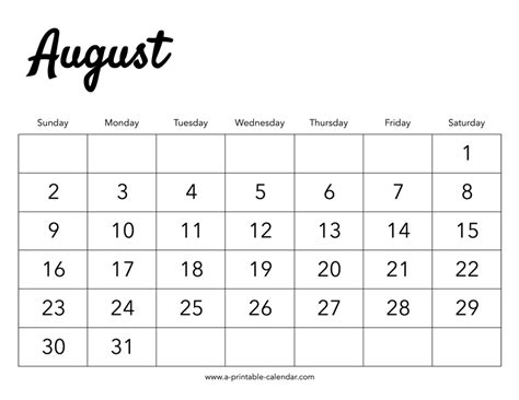2020 August Calendar A Printable Calendar