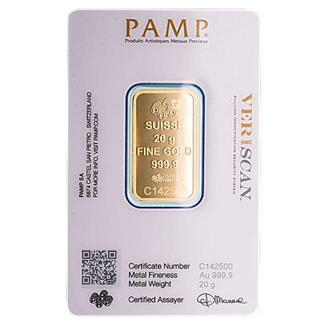 Buy 20 Gram Pamp Swiss Gold Bullion Bar