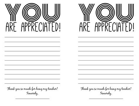You Are Appreciated Free Printable Thank You Notes For Teacher