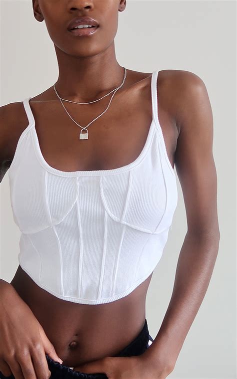 white rib curve hem strappy crop top tops prettylittlething