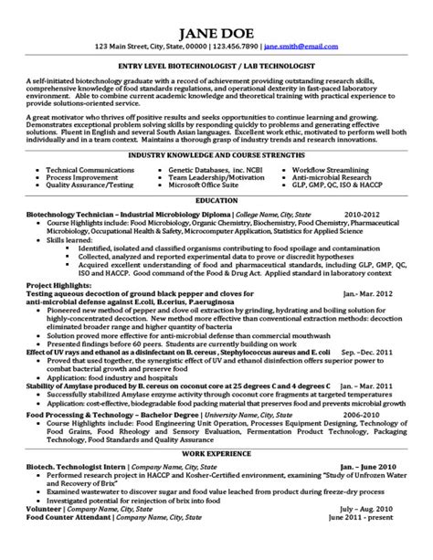 Resume For Biotechnology