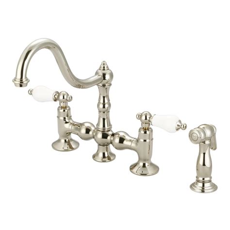 Browse kitchen sink faucets by style, finish, installation type, location and innovation. Water Creation 2-Handle Bridge Kitchen Faucet with Side ...
