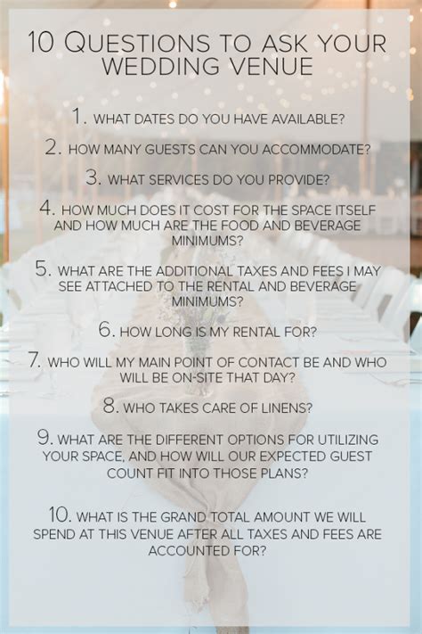 Venue checklist questions to ask yourself. What to Know Before Touring Wedding Venues + a Free ...