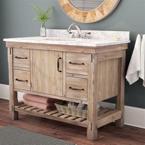 Crafted from solid fir wood and finished in a driftwood look, this piece showcases a traditional look perfect for industrial aesthetics. Three Posts Kordell 42" Single Bathroom Vanity Set & Reviews | Wayfair