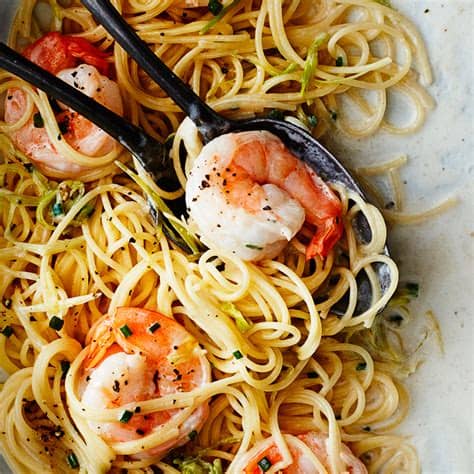 All you need is chicken cut the chicken into slices and toss with the pasta. Angel Hair Pasta with Shrimp and Green Garlic Recipe ...