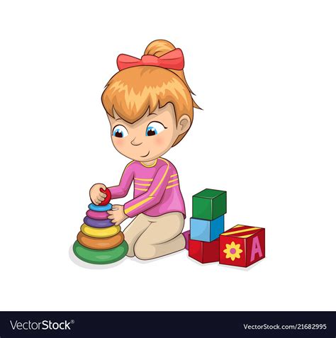 Little Girl Playing With Toys Royalty Free Vector Image