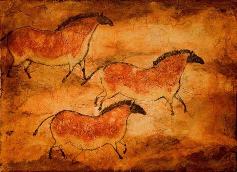 Cave Art Series Three Ponies 8x10 Print Of Prehistoric Primitive