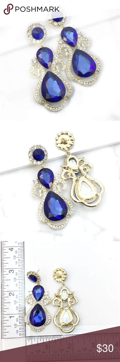 Blue Crystal Rhinestone Chandelier Earrings Special Occasion Jewelry
