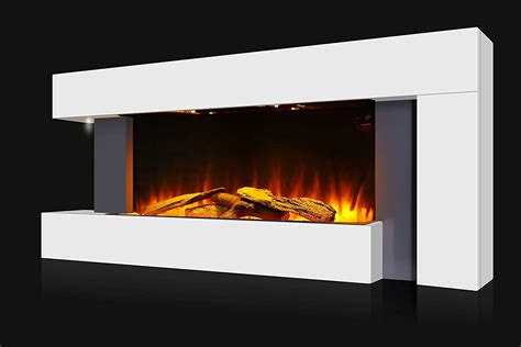 Marco Paul White Modern 55 Wall Mounted Electric Fireplace Realistic