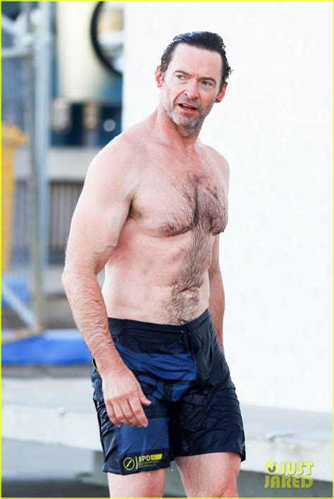 Hugh Jackman Showers Off His Shirtless Body After His Beach Workout