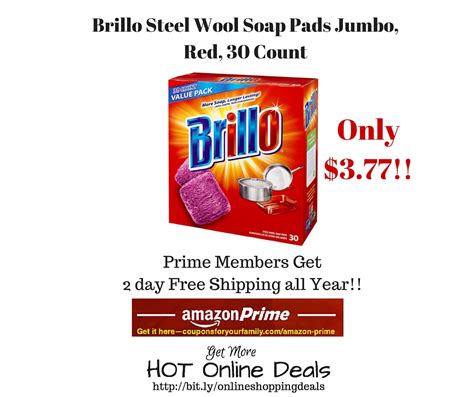Amazon Brillo Steel Wool Soap Pads Jumbo Red 30 Count Only 377