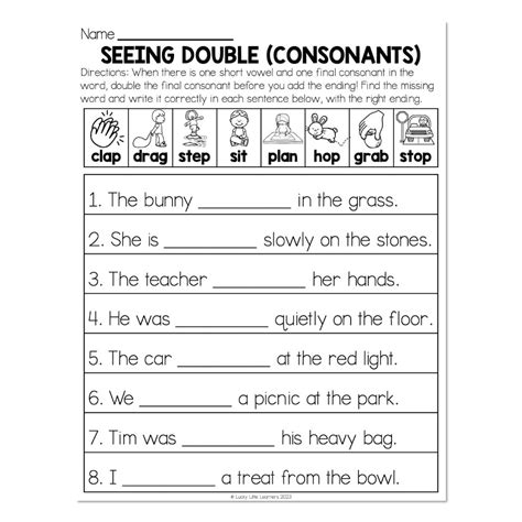 Inflectional Endings Double Final Consonant Seeing Double Worksheet