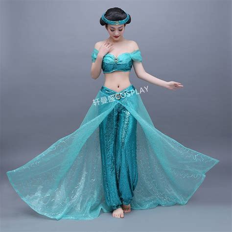 Womens Adults Ladies Jasmine Costume Cartoon Character Cosplay Princess Light Blue Princess
