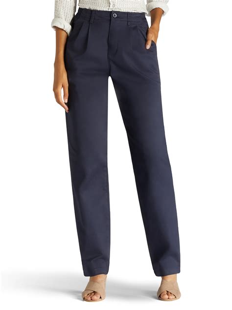 Lee Womens Side Elastic Pleated Stretch Khaki Pants Navy Navy 4