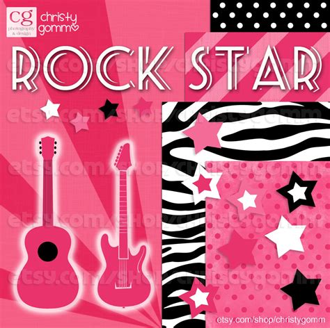 Rock Star Clip Art Instant Download Pink Zebra Guitar Dots