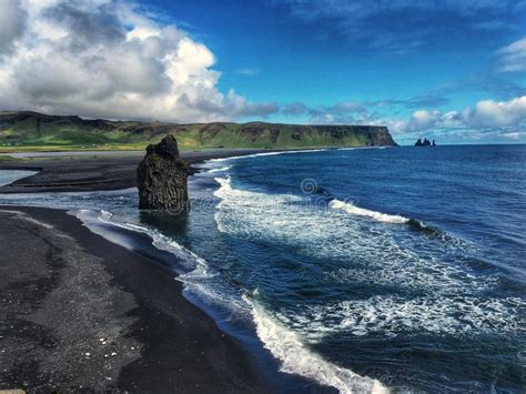 View From Cape Dyrholaey On Reynisfjara Beach Iceland Stock Image