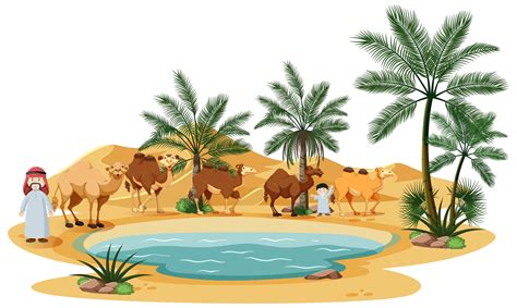 Oasis In Desert With Camel And Nature Elements 1522147 Vector Art At