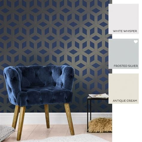 Hexa Geometric Wallpaper Blue Gold Wallpaper From I Love Wallpaper