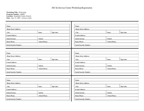 workshop registration form blank