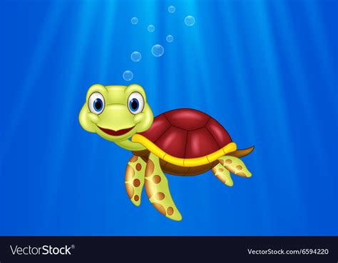Cartoon Sea Turtle Swimming In The Ocean Vector Image