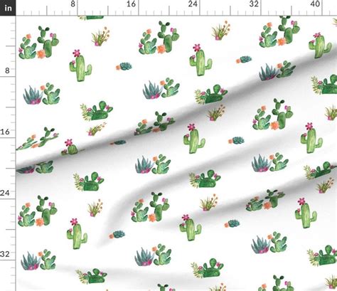 Watercolor Cactus Fabric Cactus Floral By Twodreamsshop Etsy