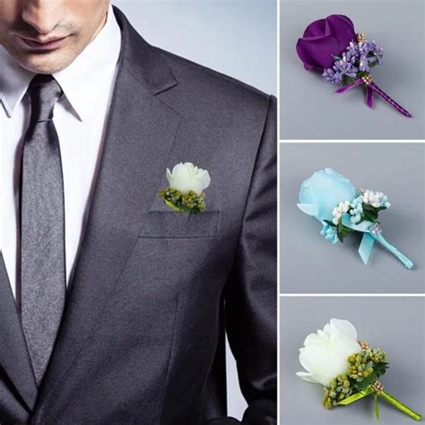 Ivory Red Best Man Corsage For Groom Groomsman Silk Rose Flower Wedding
