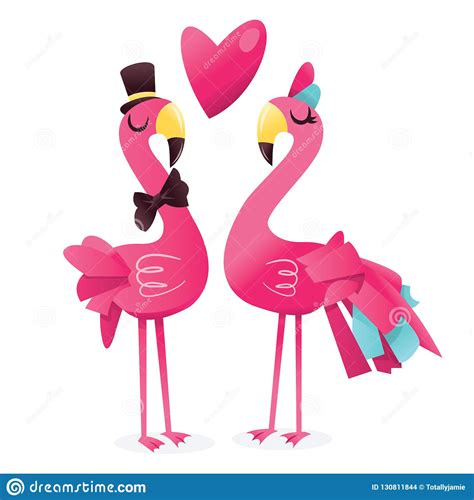 Cartoon Pink Flamingos In Love Stock Vector Illustration Of Vector