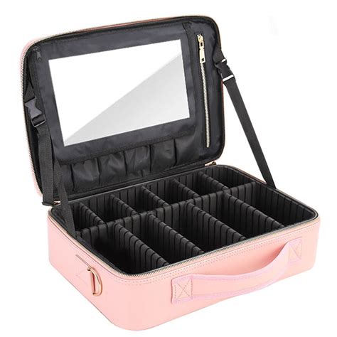 Professional Makeup Bag With Mirror Partition Organizer Large Capacity
