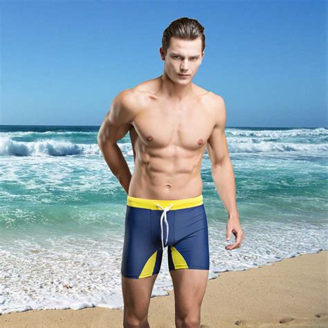 New 2017 Men Swimwear Sexy Tight Swimming Trunks Low Waist Patchwork