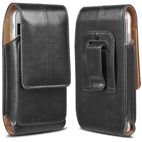 Business Men Vertical Leather Cell Phone Pouch Case Holster Belt Loop