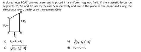 A Closed Loop Pqrs Carrying A Current Is Placed In A Uniform Magnetic Field If The Magnetic