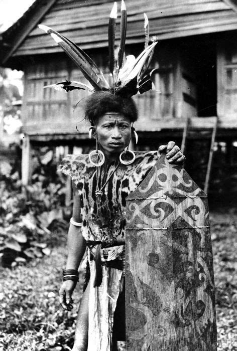 Indonesia Borneo Dayak From Kutai In War Dress Ca 1948 Or Earlier
