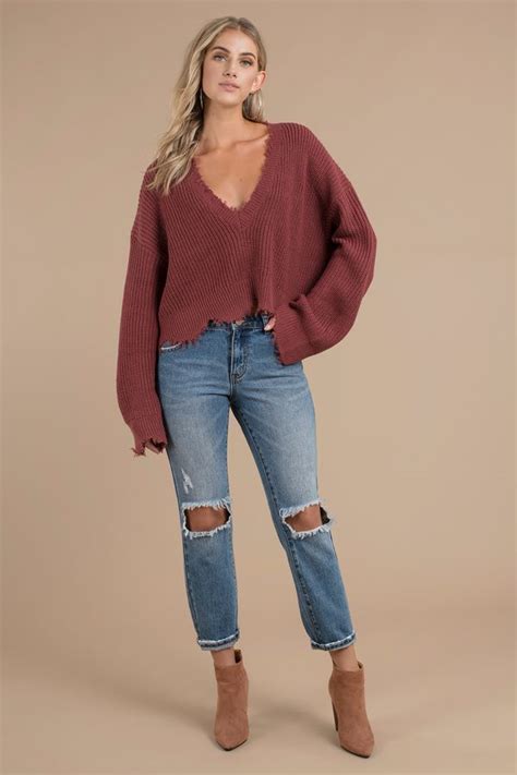 Distressed Out Cropped Sweater In Pink Cropped Sweater Sweaters