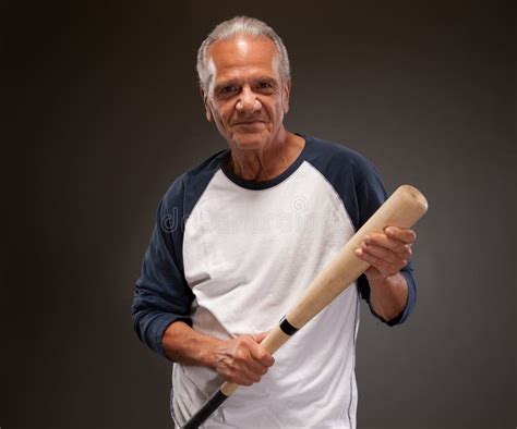 Senior Man Posing With Baseball Bat Stock Photo Image Of Grandfather