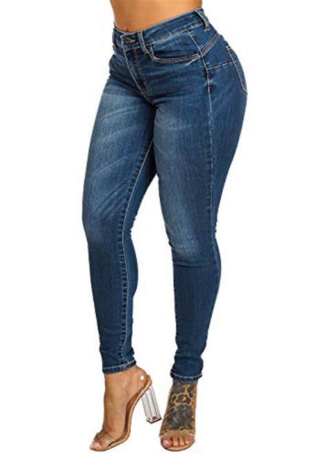 Womens Juniors High Rise Butt Lifting 1 Button Med Wash Skinny Jeans