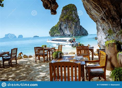 Krabi Thailand January 2020 Restaurant The Grotto On Railay Beach With