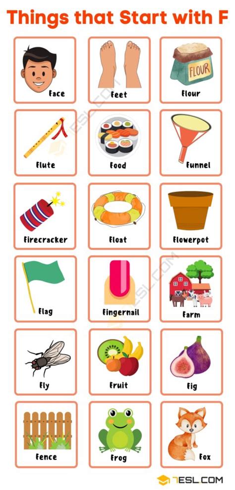 250 common things that start with f in english 7esl