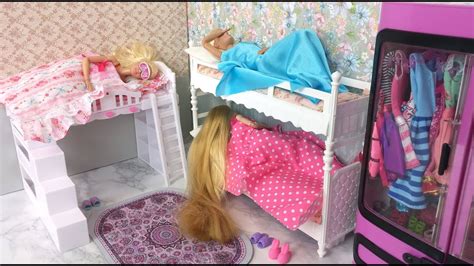 barbie morning routine bunk bed bedroom bathroom
