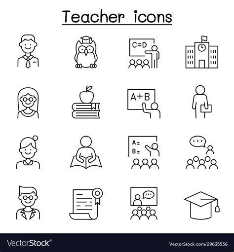 Teacher Icon Set In Thin Line Style Royalty Free Vector