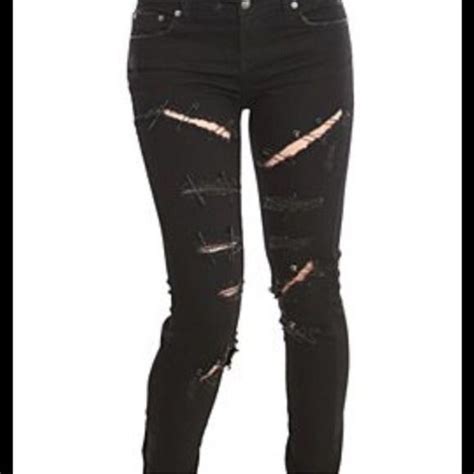 Hot Topic Black Safety Pin Destroyed Jeans Distressed And Destroyed Details Pockets Safety