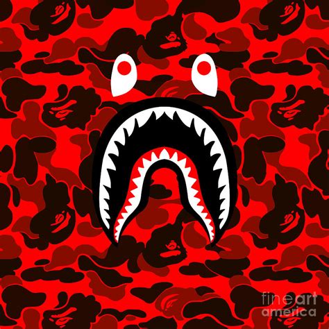 Bape Shark Teeth Camo Red Digital Art By Shezan Kiska Pixels