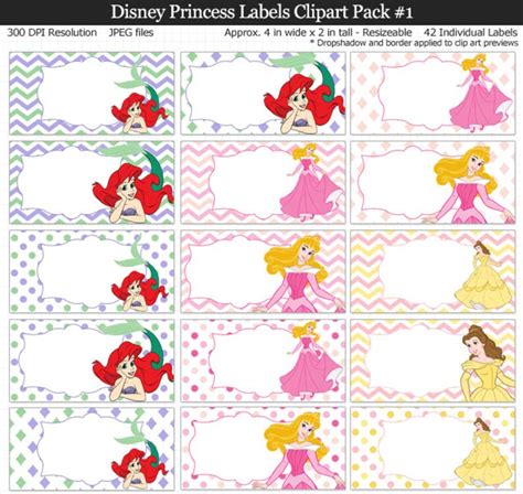 Disney Princess Labels Clipart Pack Cinderella Beauty And Etsy