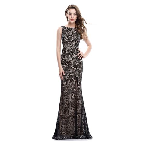 Elegant Champagne Sleeveless Side Split Dress With Black Lace Overlay