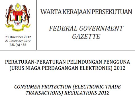 Putrajaya, dec 30 — the powers of the minister provided under the consumer protection act 1999 (cpa) and the trade description act 2011 (tda) can be considered to be used to regulate sales of child restraint seats (crs). Consumer Protection (Electronic Trade Transactions ...