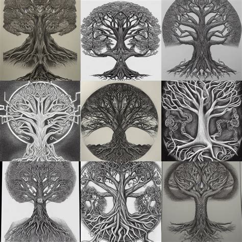 A Detailed Pencil Drawing Of Yggdrasil Tree Of Life Stable Diffusion