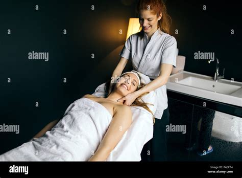 Beautiful Woman Enjoying Massage Stock Photo Alamy